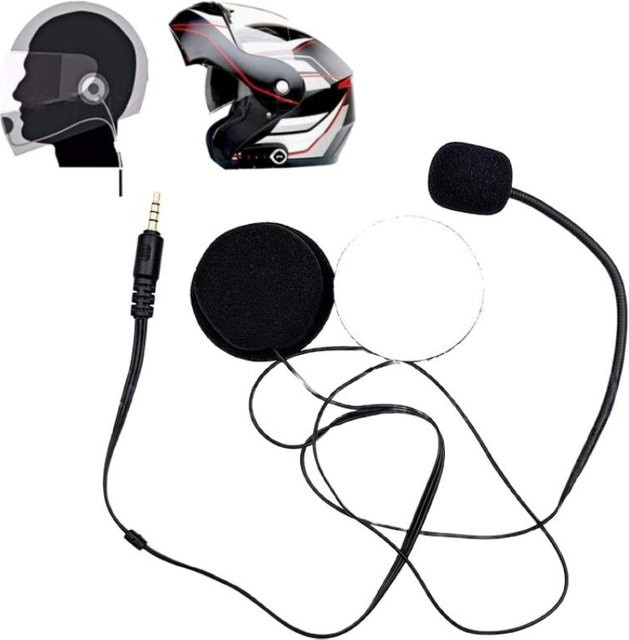 Motorrad Helm Headset Intercom mit 3,5mm Klinkenanschluss, Mikrofon und Doppel Lautsprechern in Schwarz - Bild 1