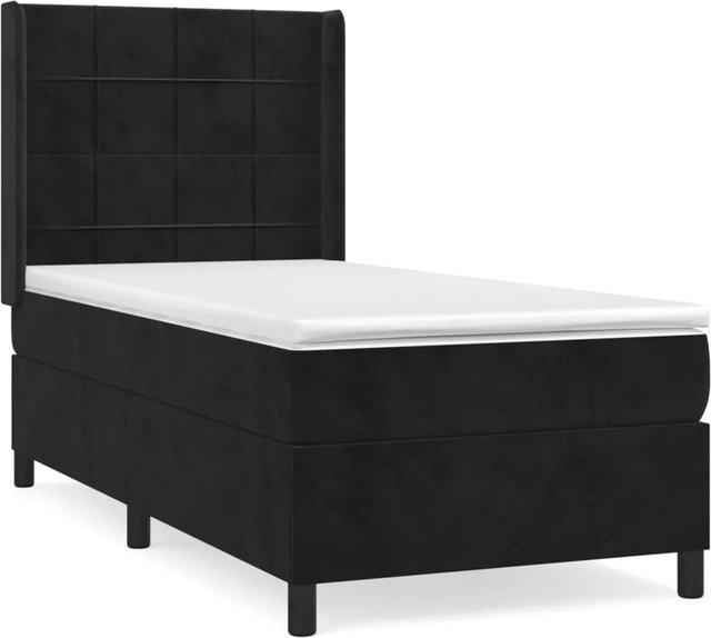 vidaXL Boxspringbett mit Matratze in Schwarz und Weiß, Hybrid-Design aus Samt, B/T: 100 x 200 cm - Bild 1