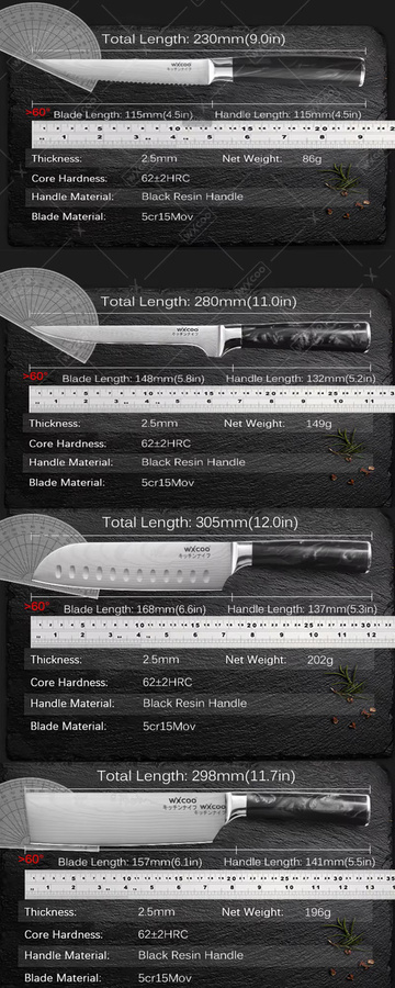 WXCOO Santoku-Messer aus japanischem Damast als vielseitiges Küchenmesser für Fleisch und Obst - Bild 5