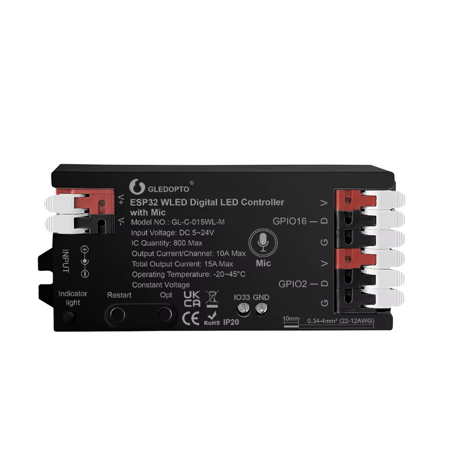 CENFAYA ESP32 WLED LED-Streifen-Controller mit Mikrofon und Musik-Modus für adressierbare RGB-IC FCOB-Streifen in Weiß - Bild 5