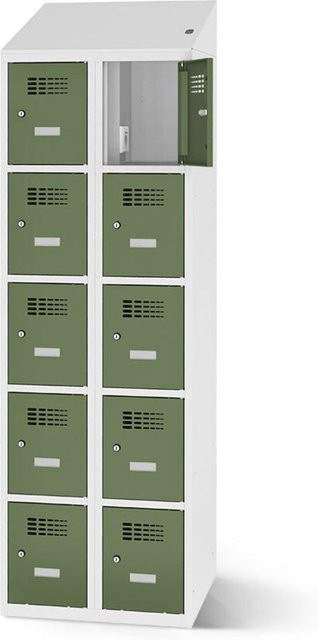 rotstahl Fächerschrank mit Ladefunktion und 10 Fächern in Hellgrün, B: 60 cm, H: 200 cm - Bild 1