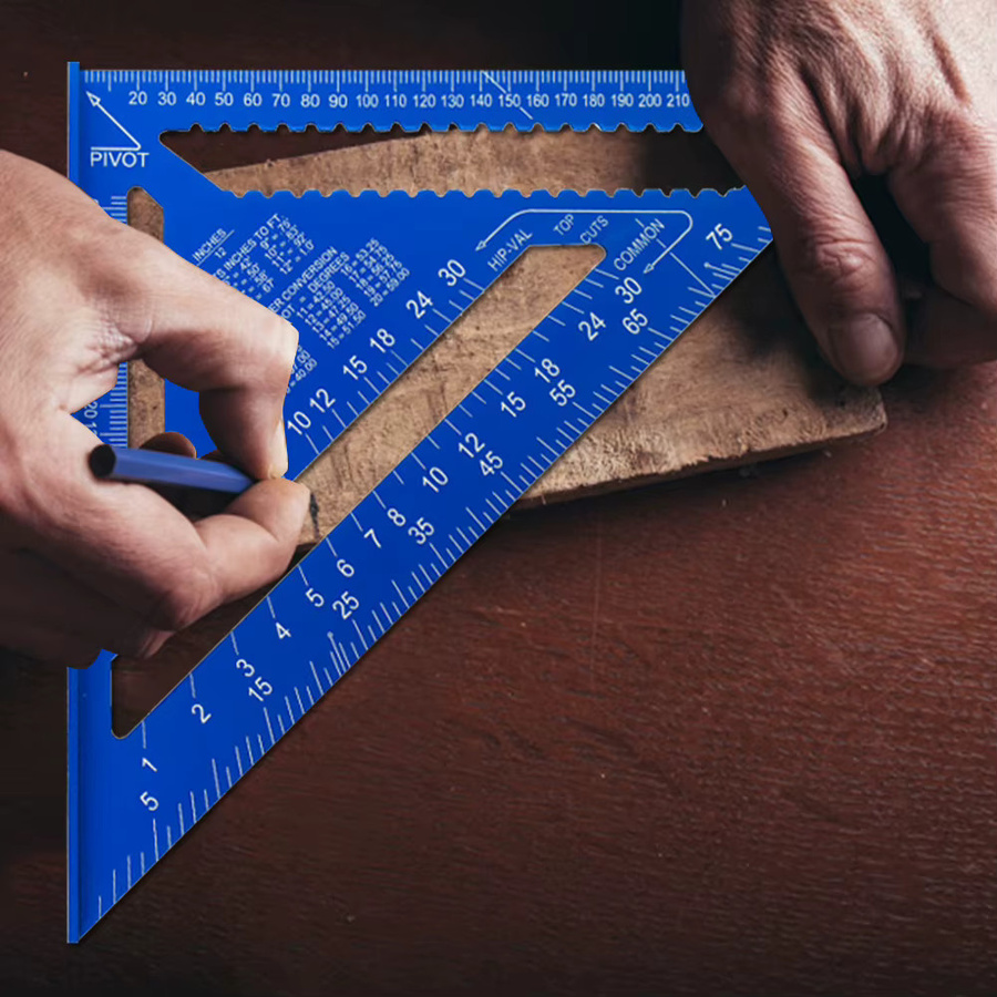 Präzises Dreieckslineal aus Aluminiumlegierung in Blau, metrisches Winkellineal für Holzbearbeitung und Zimmerei, 30,5 cm - Bild 2