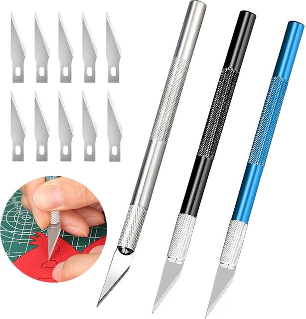 Carving Craft Präzisions-Hobby-Messer-Set mit Aluminiumgehäuse in Silber und Skalpell Nr. 11 für Modellbau und DIY-Projekte - Bild 1