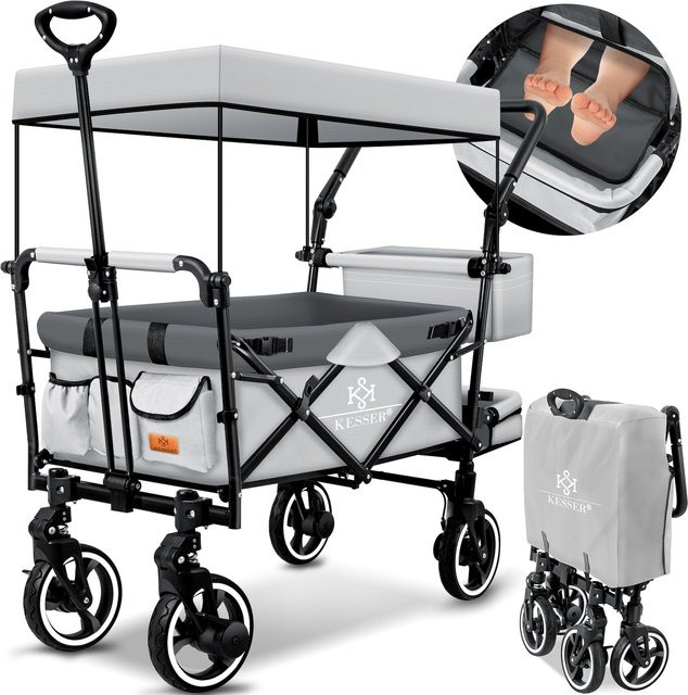 KESSER Bollerwagen GTS-9100 Faltbar mit Dach und Abdeckung, Transportwagen mit Hartgummi-Rädern und Feststellbremsen, belastbar bis 150kg, Inklusive Schloss - Bild 1