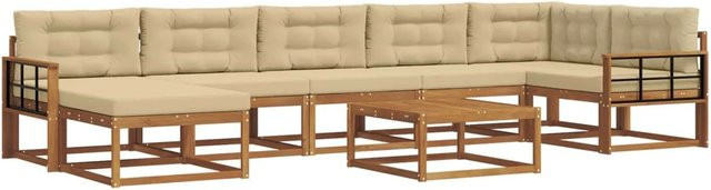 vidaXL Outdoor-Sofagarnitur aus Akazienholz in L-Form mit 8-teiligem Set, Farbe Natur und Beige - Bild 1