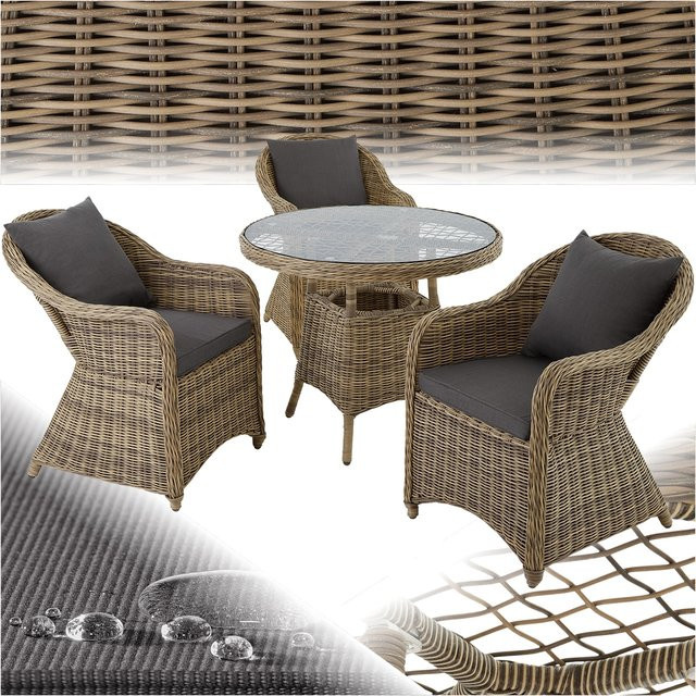 tectake Aluminium Rattan Sitzgruppe in Braun und Beige, wetterfest und UV-beständig, H x B x T: 84 x 71 x 60 cm - Bild 1
