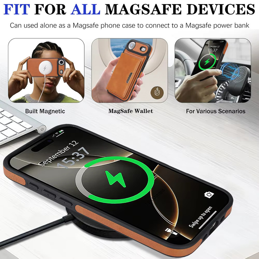 2-in-1 MagSafe Ledertasche für Apple iPhone mit 5 Karten-Slots, Grau - Bild 5