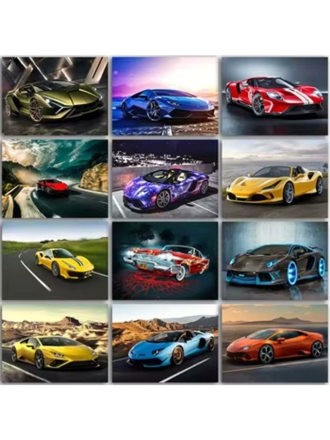 5D-Diamant-Malerei-Set YUTTEE Cartoon-Sportwagen mit vollen runden Steinen als Mosaik-Kreuzstich zur Heimdekoration, B/H: 20 x 30 cm - Bild 3
