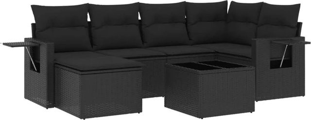 vidaXL 7-tlg Garten-Sofagarnitur aus Poly-Rattan mit Kissen in Schwarz - Bild 1