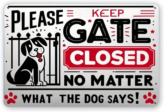 Vintage Metallschild CIFBUY Keep Gate Closed in Weiß als rechteckige Wandkunst und Außendekoration - Bild 1