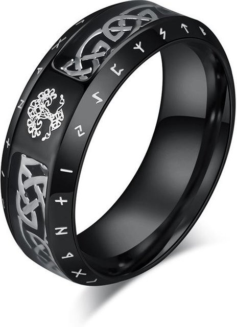 YIRAN Jewelry Ring Titanstahl, Schwarz, Herren, Lebensbaum, Größe 13 - Bild 1