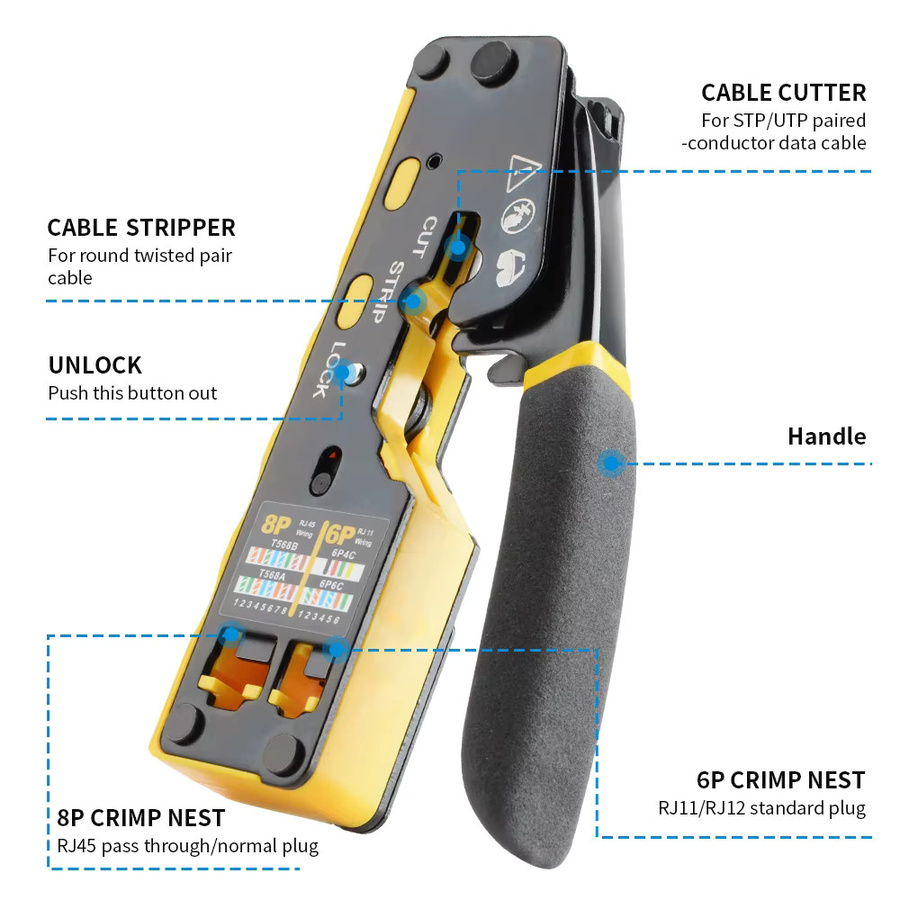 Seven Floor RJ45 Crimp Tool für Pass Through Plugs Ethernet LAN Anschlüsse Cat6 Cat5 Cat5e in Grün - Bild 2