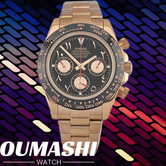 OUMASHI Chronograph, Quarz, Edelstahl, 39,3 mm, Herren, Schwarz - Bild 1