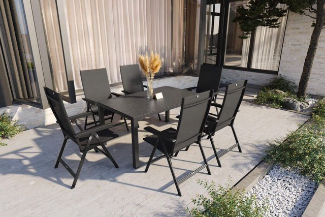 Kettler BasicPlus Garten-Essgruppe in Anthrazit mit 6 Klappstühlen, Tisch B: 160 cm, T: 95 cm, H: 74 cm - Bild 1