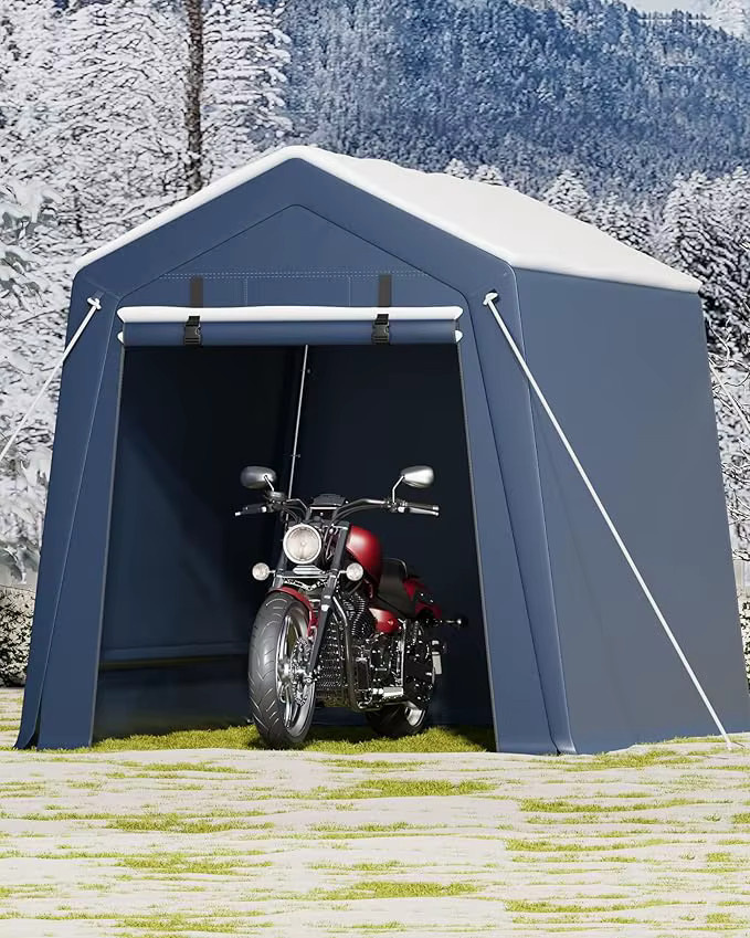 HiMISS Wasserdichte Outdoor-Lagerzeltplane mit Belüftungsfenstern und Giebeldach als Carport-Unterstand für Motorrad und Fahrrad - Bild 3