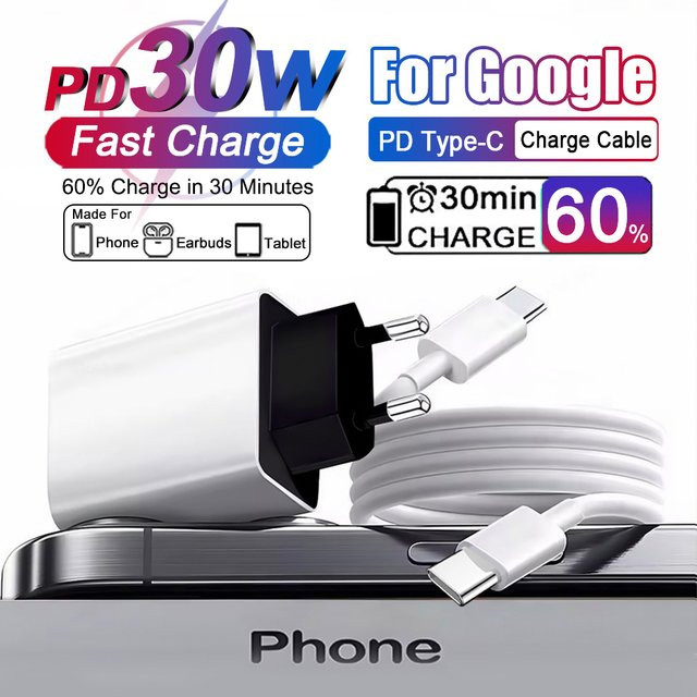 Original USB Typ-C 30W PD Schnellladegerät für Google Pixel in Weiß - Bild 1