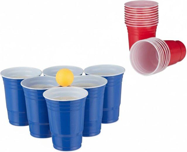 Relaxdays Bierpong Becher Set Kunststoff, Mehrfarbig, mit Bällen - Bild 1