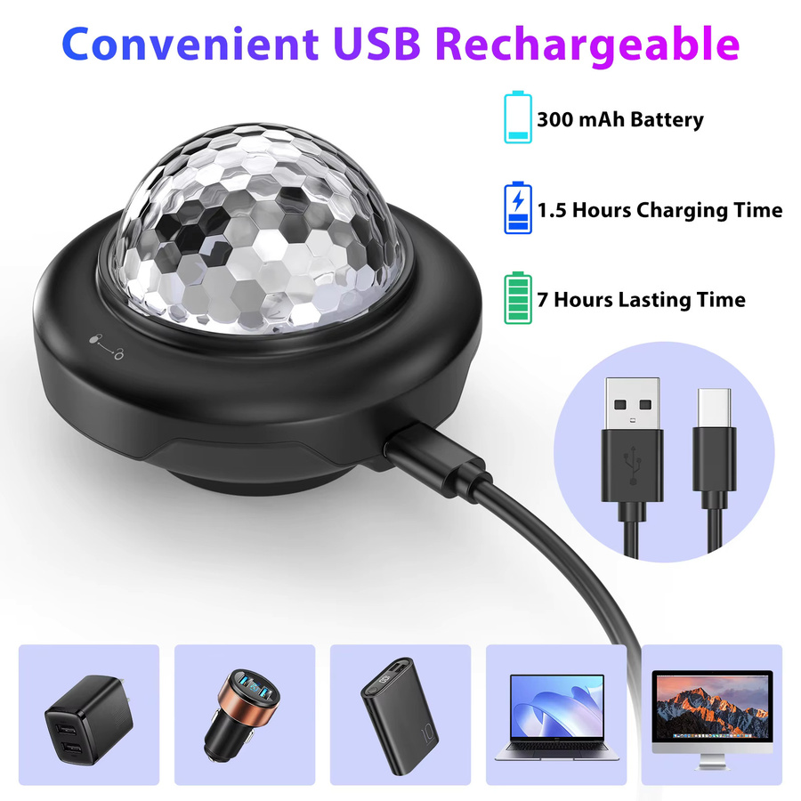 U'King 2er-Set USB Mini LED Disco Kugel mit Fernbedienung, Sprachaktivierte RGB Magische Kugel für DJ Atmosphäre und Nachtlicht, Multicolour, Schwarz - Bild 5