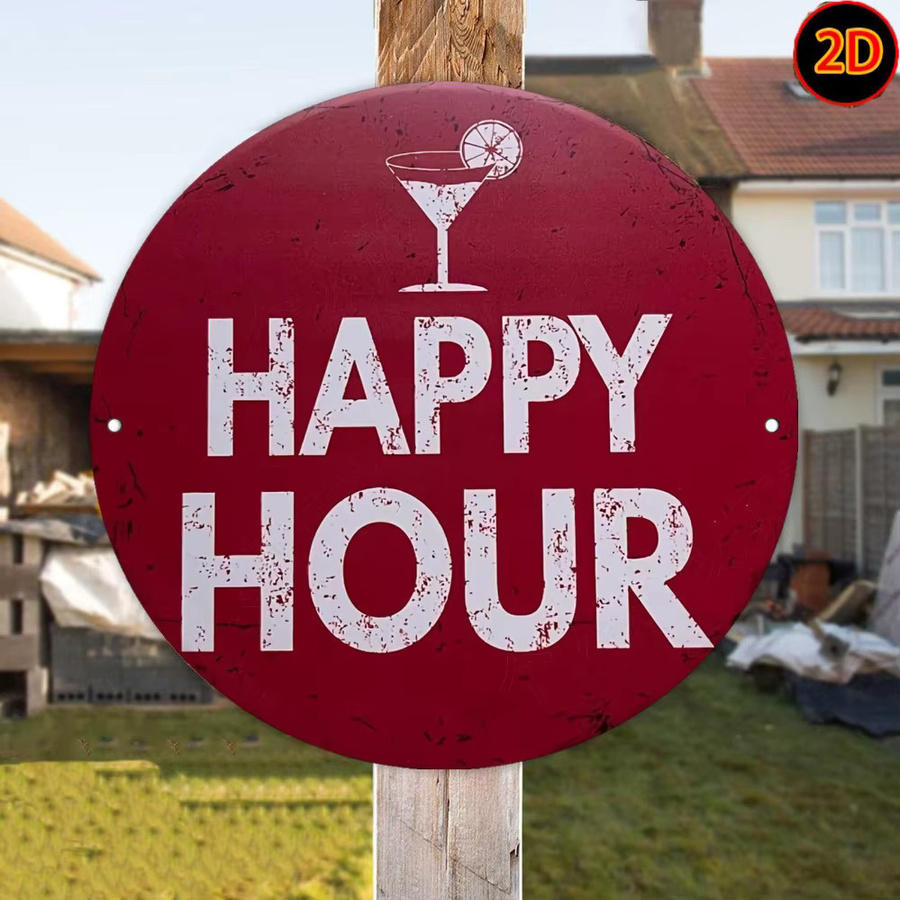 CIFBUY Rundes Aluminiumschild Happy Hour Hahn-Cocktailglas in Rot für die Bar Dekoration, Durchmesser: 20 cm - Bild 5