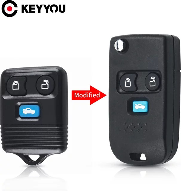 KEYYOU 3 Tasten Flip Fob Fernbedienung Auto Schlüssel Shell Keyless für Ford Transit MK6 Connect, Schwarz - Bild 1
