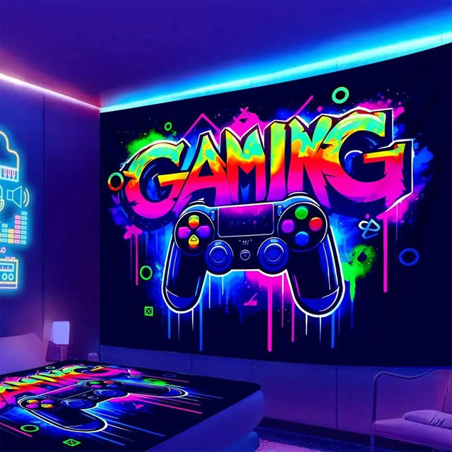 UV-reaktiver Gaming Wandteppich von JMG Household Supplies, abstrakte Grafik in Multicolour, B: 150 cm, H: 150 cm - Bild 1