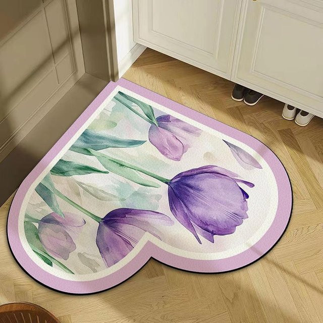 Herzförmige Eingangsmatte aus Polyester in Lila, rutschfest und schmutzabweisend, B/B: 80 x 80 cm - Bild 1