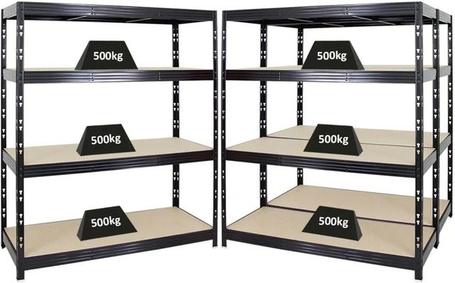 PROREGAL Rhino Schwerlastregal Set aus 3 Stück, Schwarz, 4 Ebenen mit MDF-Holzplatten, H x B x T: 180 x 160 x 60 cm - Bild 1