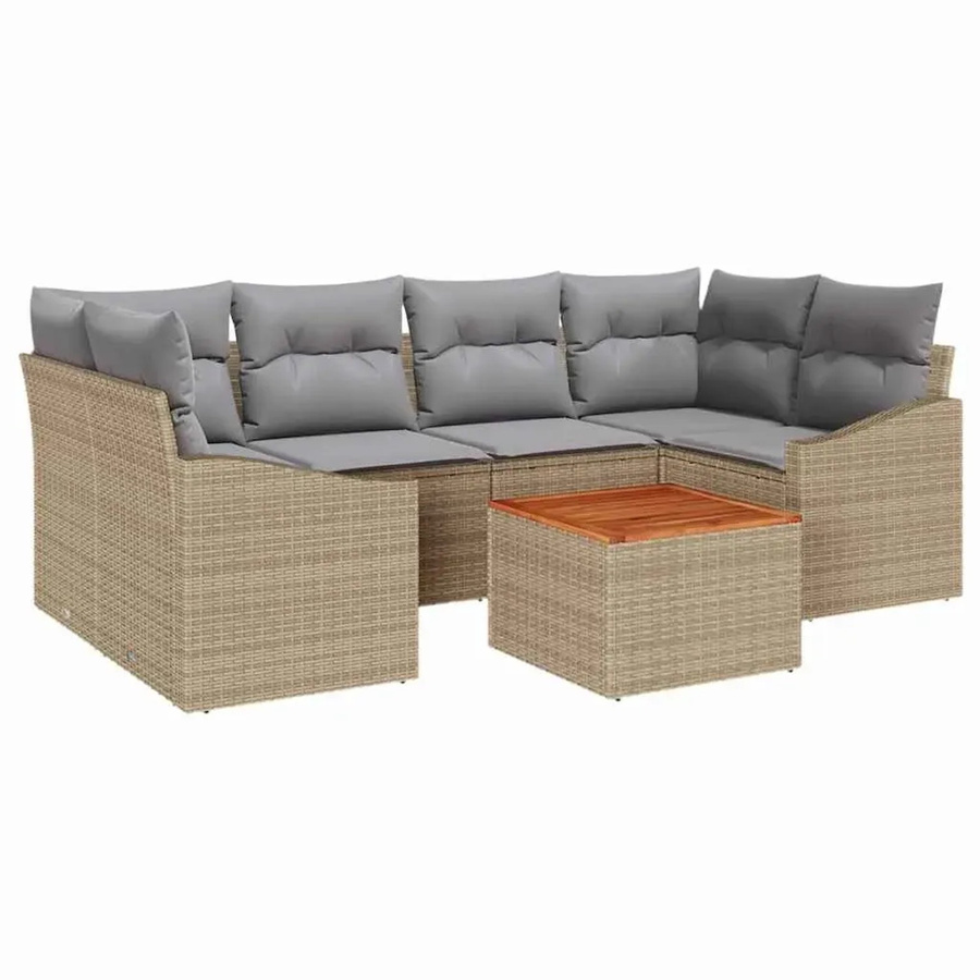 vidaXL Garten-Sofa-Set 7-teilig in Beige und Hellgrau mit L-Form, Polster-Gartenmöbel aus Akazienholz und Metall inklusive Kissen und Couchtisch - Bild 2