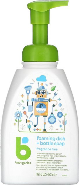 Babyganics Schaumendes Geschirr- und Flaschenspülmittel ohne Duftstoffe, 473 ml, White - Bild 1
