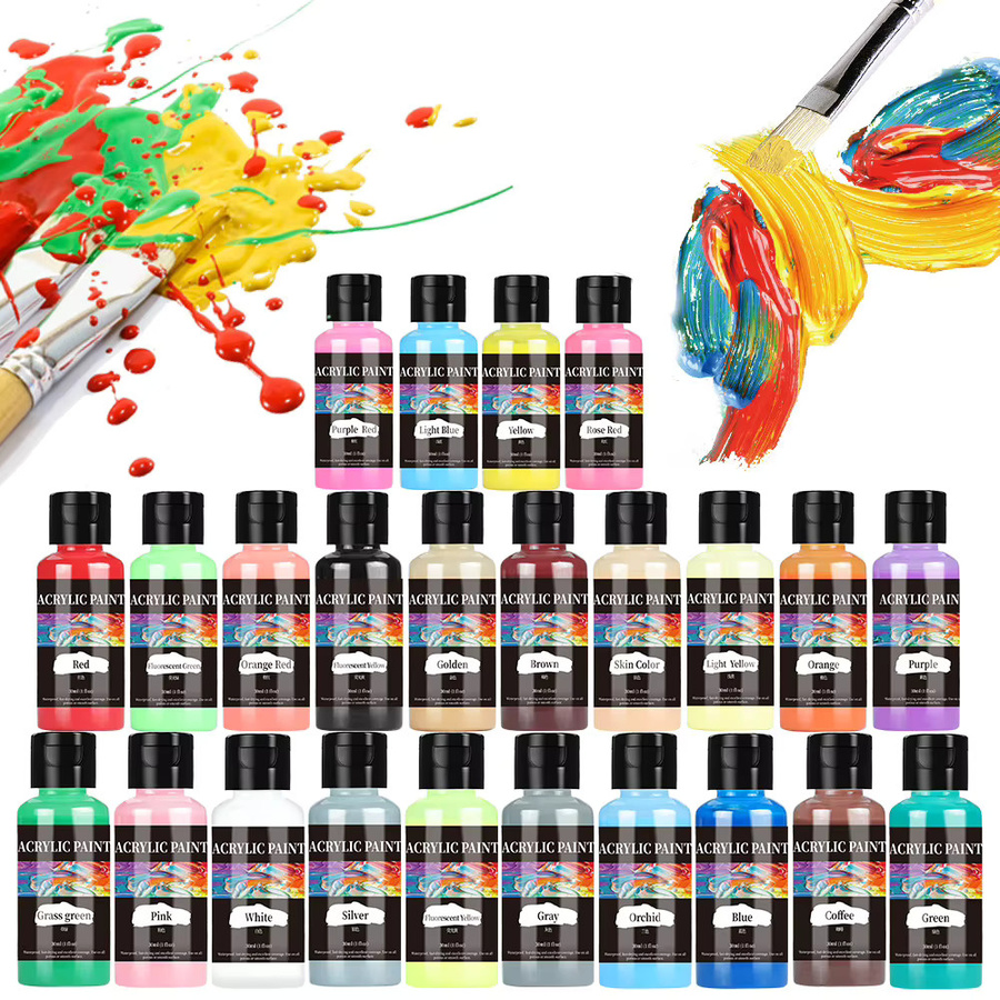 24-farbiges Acrylfarben-Set in Flaschen für DIY-Projekte auf Stoff, Kleidung und Leder, Mehrfarbig - Bild 2