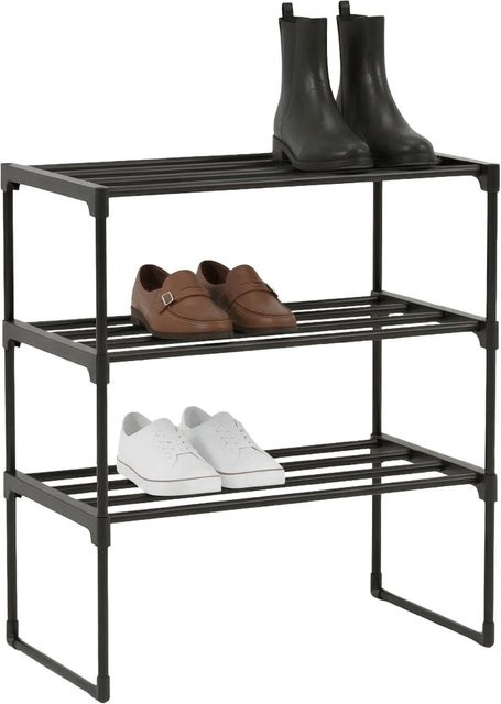 Relaxdays Schuhregal aus Metall in Schwarz, 3 Ebenen, stapelbares Stecksystem, B/T/H: 55 x 42,5 x 30 cm - Bild 1