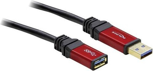 Delock USB 3.2 Gen1 Kabel mit USB-A Stecker und USB-A Buchse, Länge: 1,00 m, Rot/Schwarz, vergoldete Steckkontakte - Bild 1