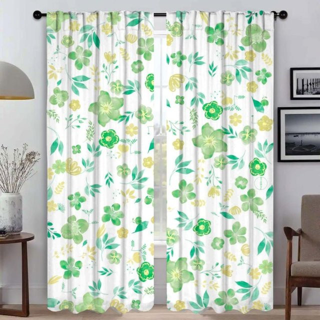 Moderne Vorhänge mit Blumenmuster in Weiß für Wohnzimmer, Schlafzimmer und Küche, 2er-Set, Breite: 60 cm, Höhe: 90 cm - Bild 1