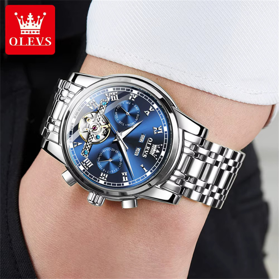 OLEVS Armbanduhr Automatik, Edelstahl, Blau, Herren - Bild 5