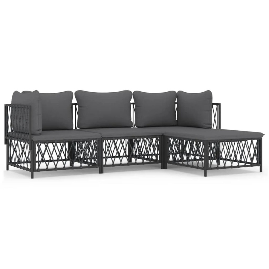 vidaXL 4-tlg. Garten-Lounge-Set in L-Form mit Kissen, Anthrazit, pulverbeschichteter Stahl und Textilene - Bild 2