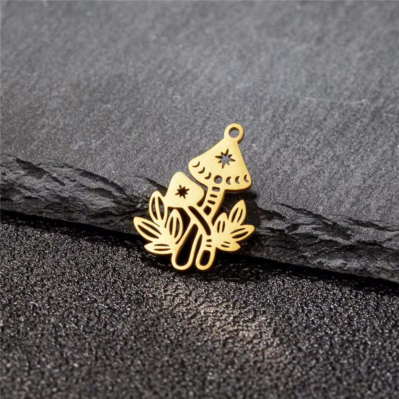 5er Set Charms Edelstahl, Monstera Blatt, Pilz, Pflanze, Anhänger, Unisex - Bild 1