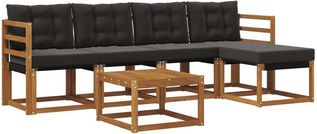 vidaXL Outdoor-Sofagarnitur 6-teilig aus massivem Akazienholz mit Textilene und Kissen in Schwarz und Natur - Bild 1