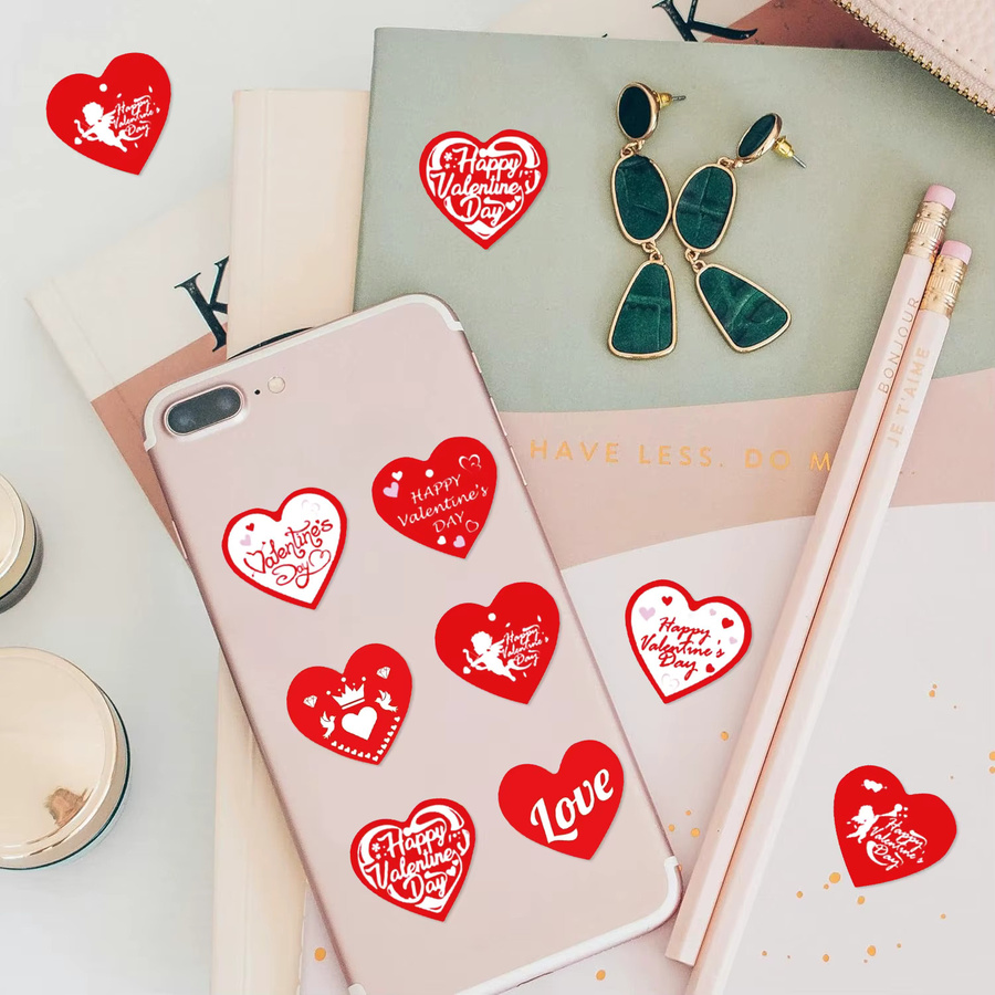 500 Stück Valentinstag-Herzaufkleber-Rolle in Rot mit Happy Valentine's Day Motiv, runde Klebeetiketten aus Papier für deine Party-Dekoration - Bild 2