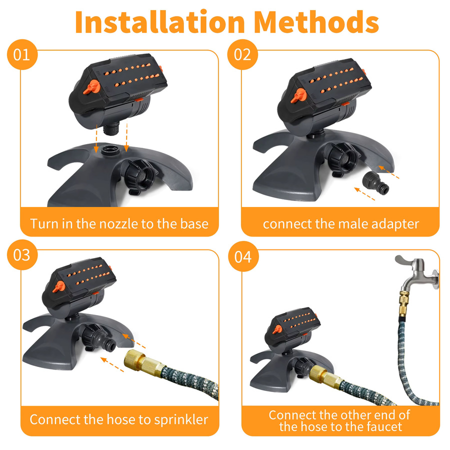 Diivoo Mini Turbo Oszillierender Gartensprinkler in Schwarz mit einstellbarer Reichweite und Durchflussrate - Bild 6