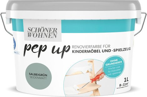 Schöner Wohnen Pep Up Renovierfarbe für Kindermöbel und Spielzeug, Salbeigrün, seidenmatt, 1 l - Bild 1