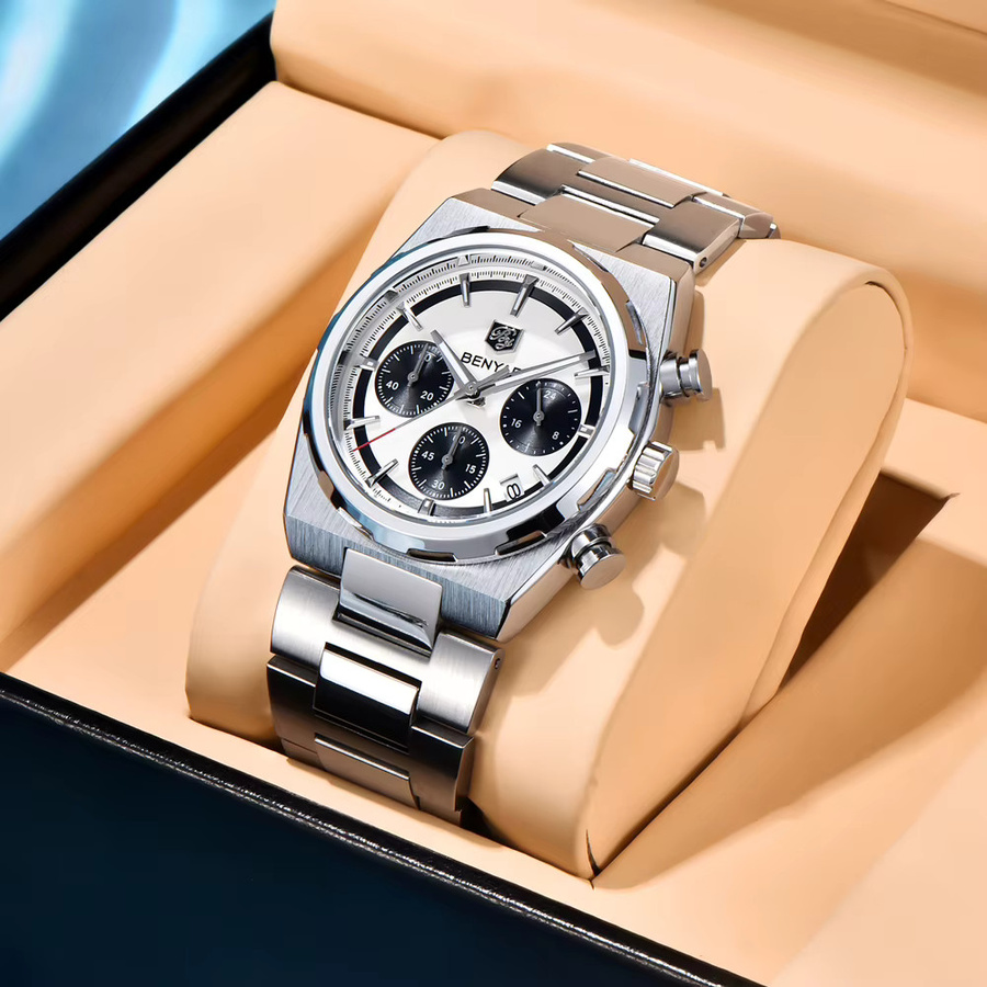 BENYAR Chronograph, Armbanduhr Quarz, Edelstahl, Blau, Herren - Bild 2