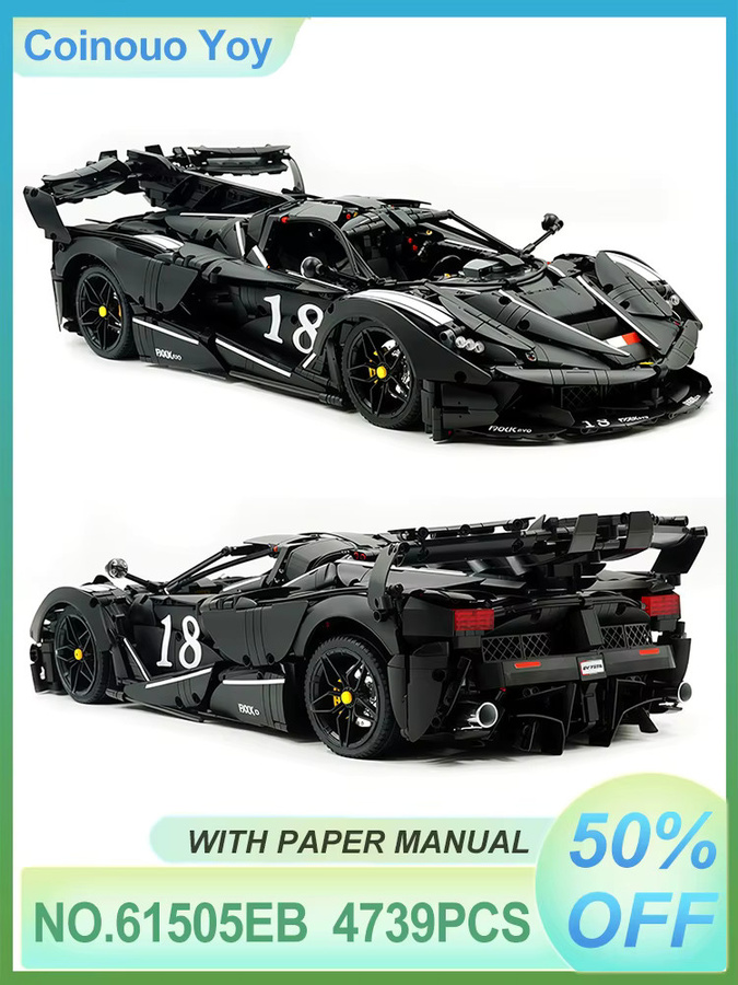 CADA 61505 Technisches Hypercar Modellbausatz im Maßstab 1:8, Schwarzes Sportauto als DIY Puzzle Spielzeug aus Kunststoff - Bild 4