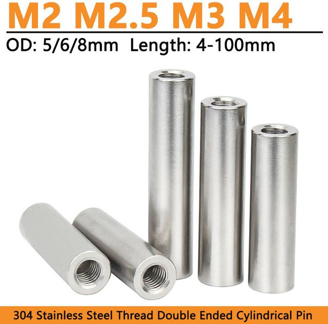 GooBetter Doppelseitiger zylindrischer Stift mit Innengewinde aus 304 Edelstahl in Silber, M2 M2,5 M3 M4 - Bild 1