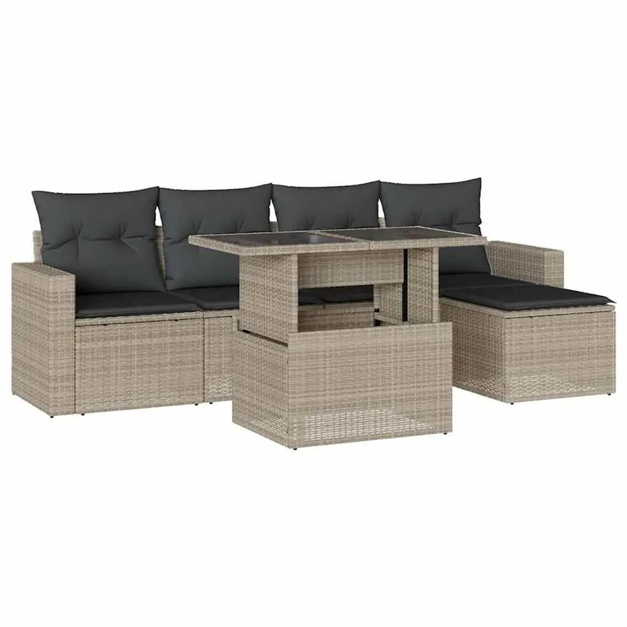 vidaXL 6-teilige Garten-Sofagarnitur aus Poly-Rattan mit Kissen in Hellgrau und Anthrazit - Bild 2
