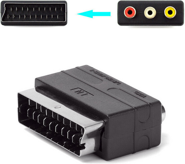 AV TV Audio-Video-Adapter Scart auf 3RCA Phono-Buchse in Schwarz für PS4, WII, DVD und VCR - Bild 1