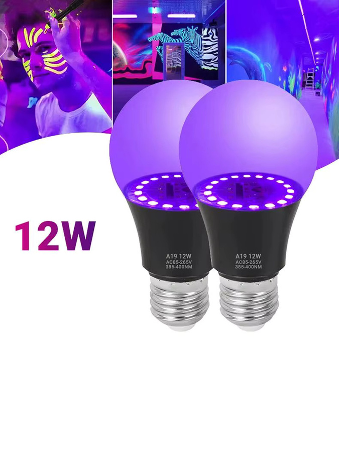 Kasotile UV-LED-Glühbirne E27 in Lila, 12W dekorative fluoreszierende Lichtlampe für Party-Effekte - Bild 6
