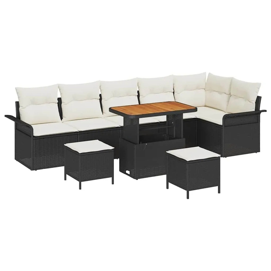 vidaXL Garten-Sofa-Set 9-teilig in Schwarz und Creme mit Kissen und integriertem Stauraum für Terrasse und Garten - Bild 2
