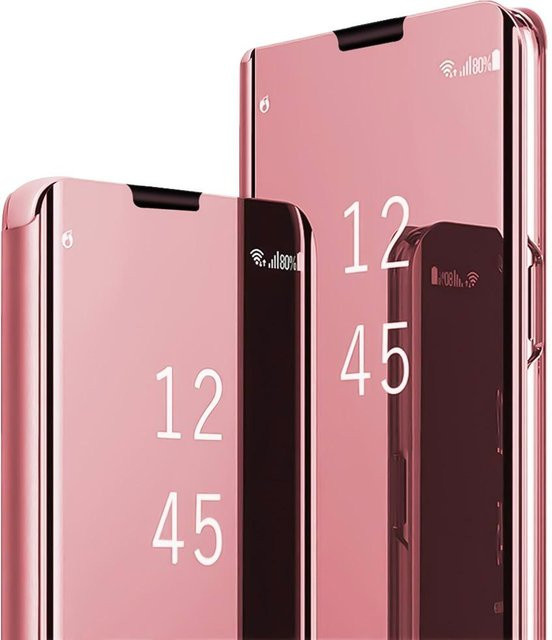 Spiegel Leder Hülle für Xiaomi Redmi Note 14 13 12 11 10 9 8 Pro Plus mit Klappständer in Pink - Bild 1