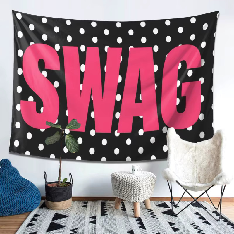 VIKAMA Polka Dot SWAG Wandteppich mit rosa Schriftzug, geometrisches Textildesign in Pink und Multicolour, Wandbehang für Schlafzimmer und Wohnheim, B/H: 40 x 60 cm - Bild 3