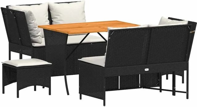 vidaXL 5-tlg. Garten-Sofagarnitur aus Polyrattan in Schwarz mit Kissen und Ottoman für Terrasse und Garten - Bild 1